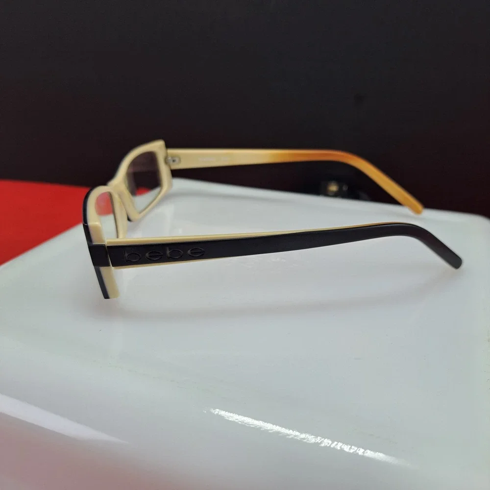 Bebe Rock-it Eyeglasses Womens 52-15-140 Black Tan Excellent Rectangular Frames